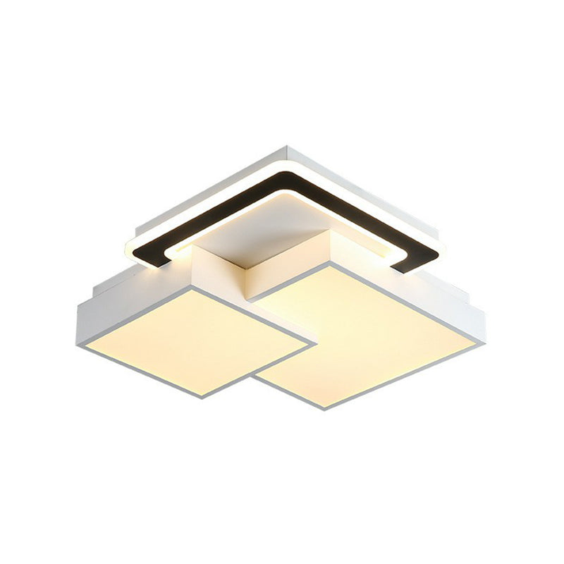 Minimalist Black And White Led Flush Mount Lighting Rhombus Splicing Acrylic Fixture