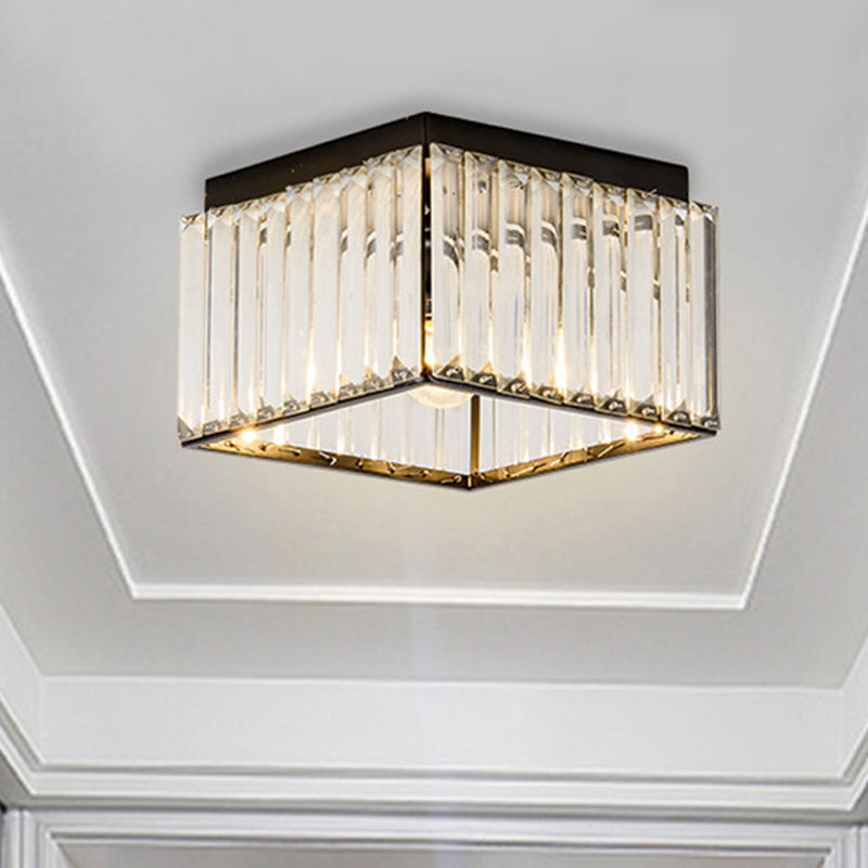 Black Crystal Flush Mount Ceiling Light - Modern Rectangular Design