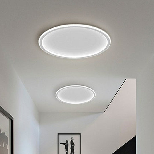 Modern Led Flush Mount Ceiling Light - Extra-Thin Aluminum Fixture In White / Round