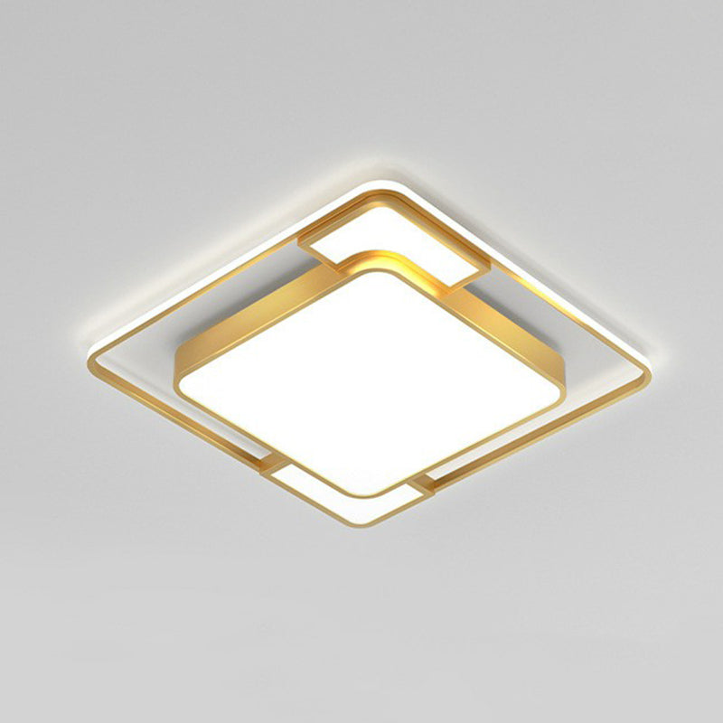 Modern Geometric Led Flush Mount Gold Ceiling Light For Living Room / 16.5 White