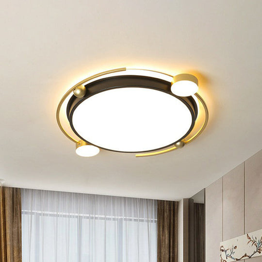 Modern Gold-Black Geometric Flush Ceiling Light: Led Mount Fixture For Contemporary Metal Bedroom