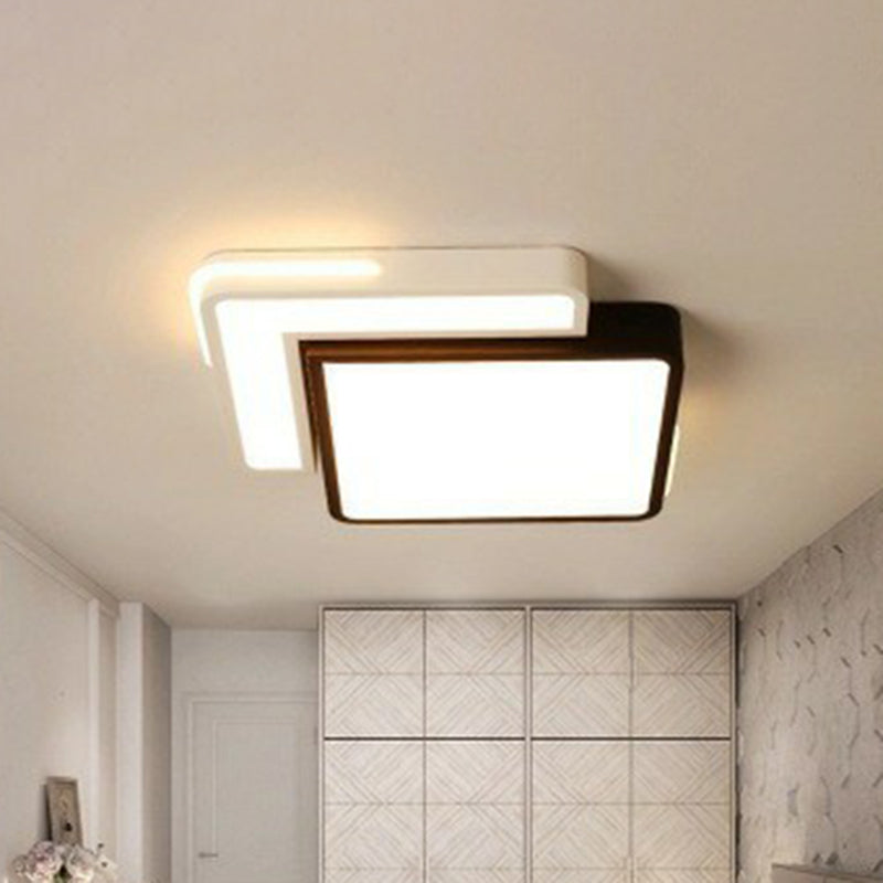 Minimalist Acrylic Led Flush Mount Ceiling Light In Black & White Black-White / Warm Square