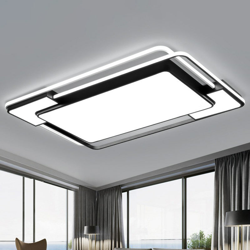 Modern Splicing Led Flush Mount Ceiling Light In Black For Living Room / 23.5 White