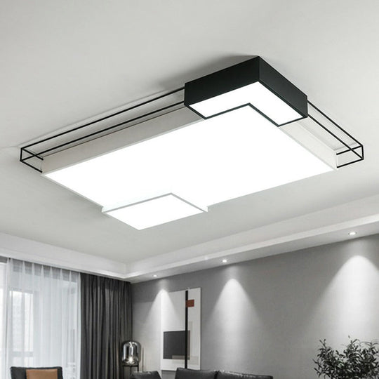 Modern Led Flush Mount Ceiling Light Fixture - Extra - Thin Acrylic Design In Black And White