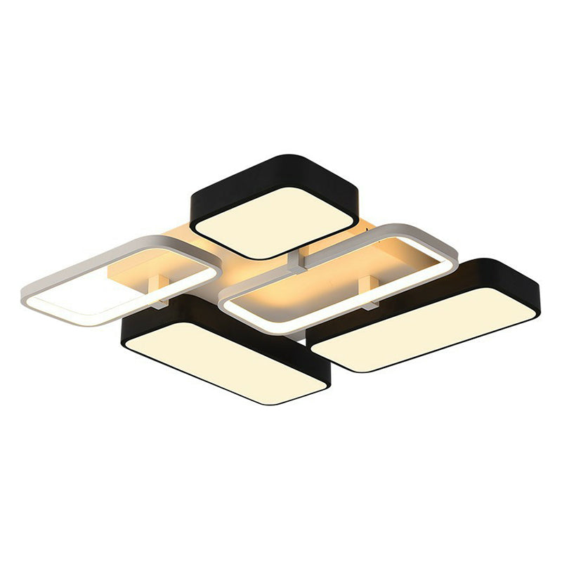 Minimalist Metallic Black And White Led Flush Mount Lighting Fixture - Splicing Design