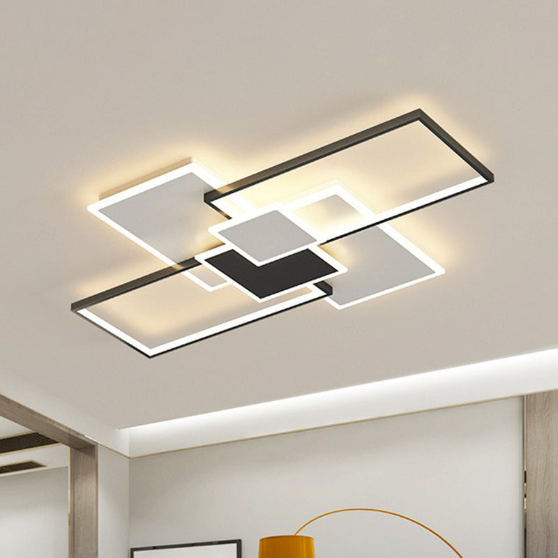 Rectangle Led Flush Mount Ceiling Light - Modern Simplicity For Living Rooms Black / 27.5 Warm