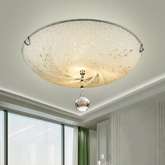 Modern Flush Mount Light With Frosted Glass And Crystal Drop - 3 Lights White Ceiling Fixture