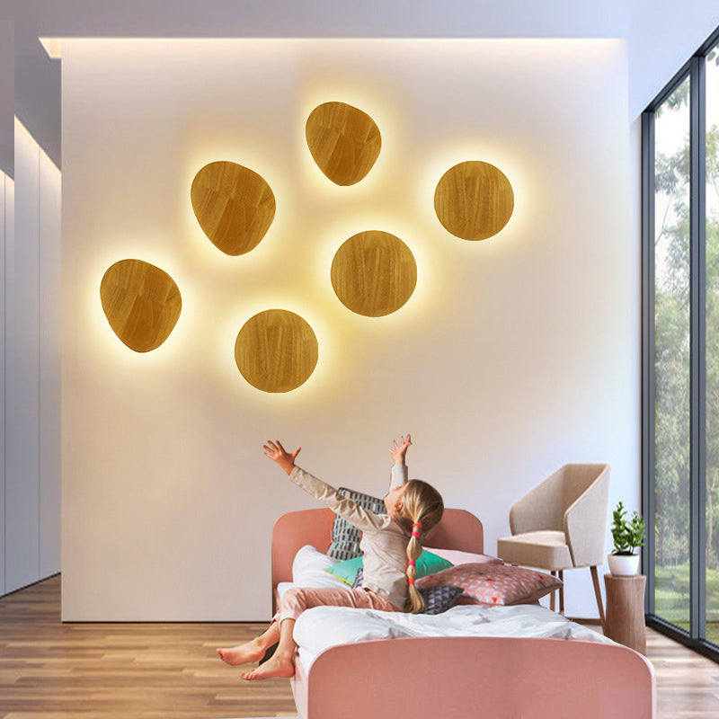 Modern Led Wood Wall Sconce In Beige - Stylish Geometric Living Room Light Fixture