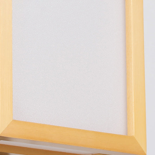 Minimalist White Glass Wall Sconce: Rectangular 2-Head Light With Wooden Frame - Ideal For Corridors