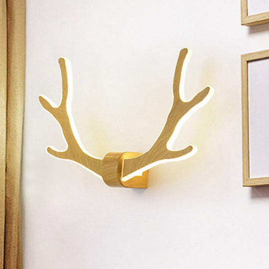 Nordic Style Wooden Antler Wall Sconce Lamp With Led Lighting - Ideal For Corridor