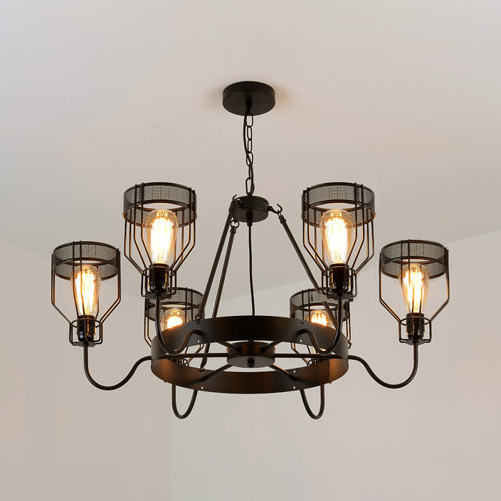 Retro Style 6/8-Light Chandelier With Wire Guard Black Down/Up Ceiling Light And Bell Shade 6 / Up