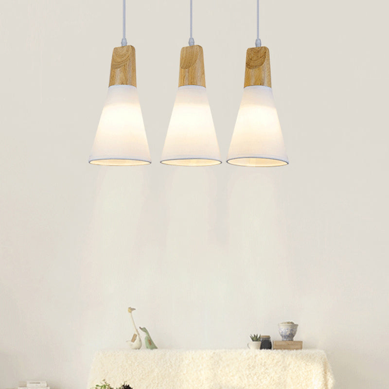 Simplicity Fabric 1-Light Dining Room Pendant Light Fixture - Tapered Suspension With Wooden Top
