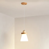 Japanese Style White Glass Conical Pendant Ceiling Light For Dining Room