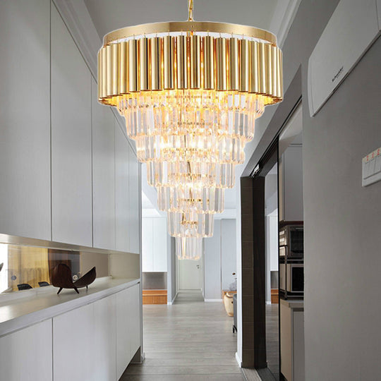 Postmodern Crystal & Metal Chandelier Light - 5/8/10 Lights Gold Finish 16’/19.5’/23.5’ Wide