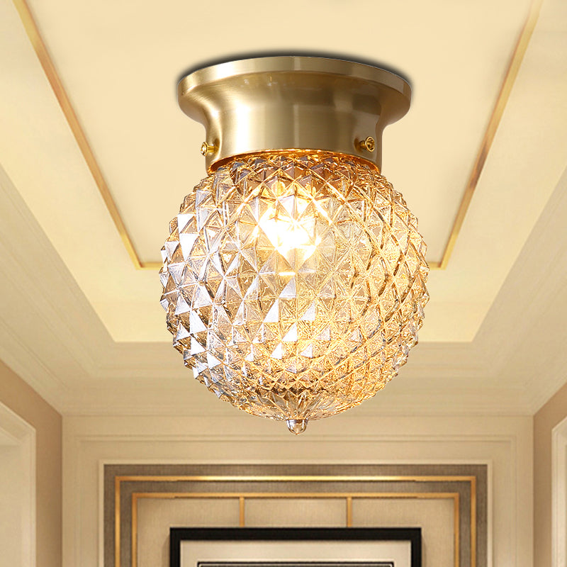 Modern Crystal Shade Flush Mount Ceiling Light - Brass Finish / Round