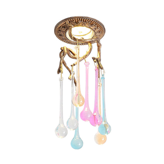 Vintage Blue-Purple/Clear Teardrop Crystal Led Ceiling Light For Bedrooms