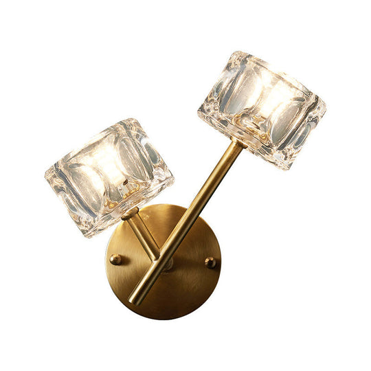 Contemporary Brass Wall Sconce With Clear Crystal Shade For Bedroom