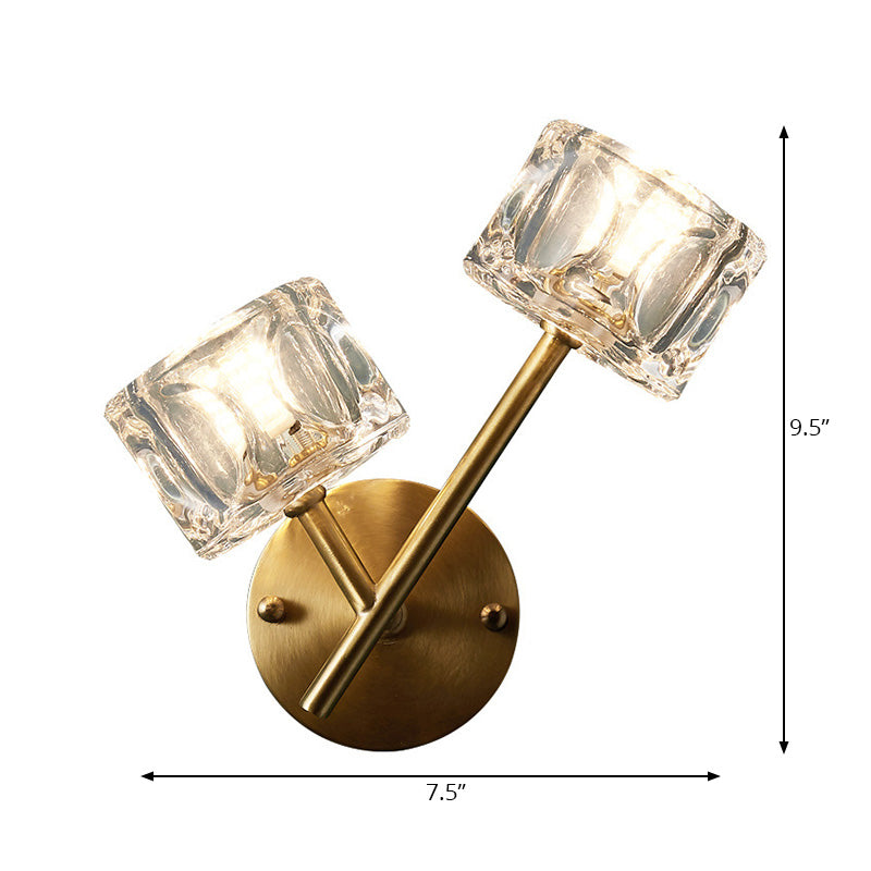 Contemporary Brass Wall Sconce With Clear Crystal Shade For Bedroom