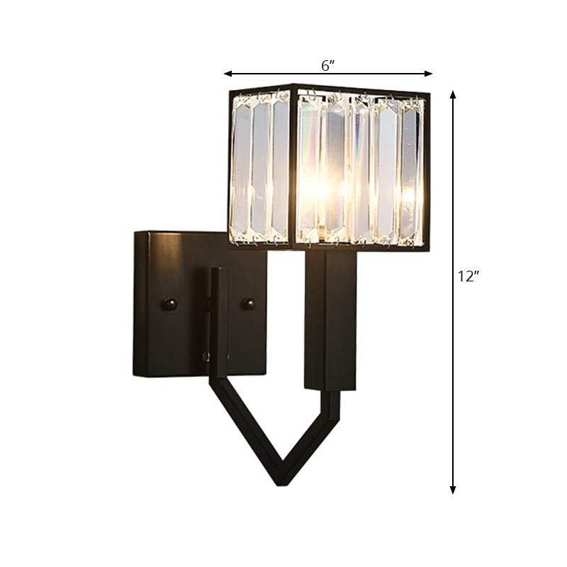 Modernist Style Black Wall Lamp With Clear Crystal And Metal Sconce Fixture