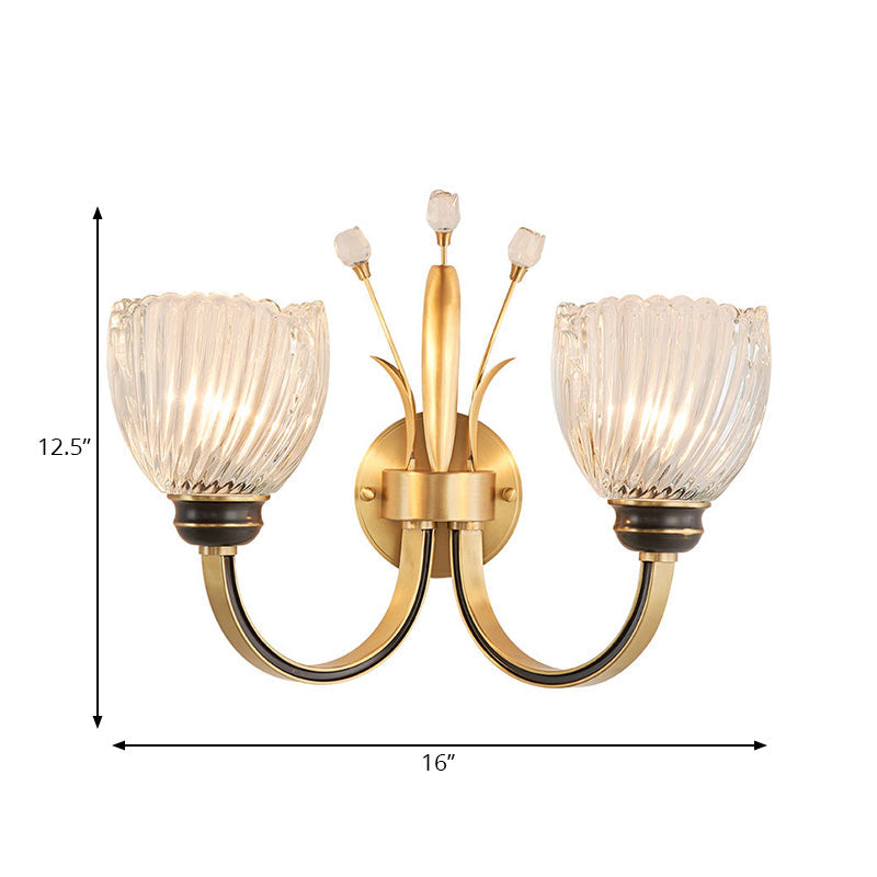 Modernist Crystal Shade Brass Wall Sconce For Living Room - 1/2-Light Bowl Lighting