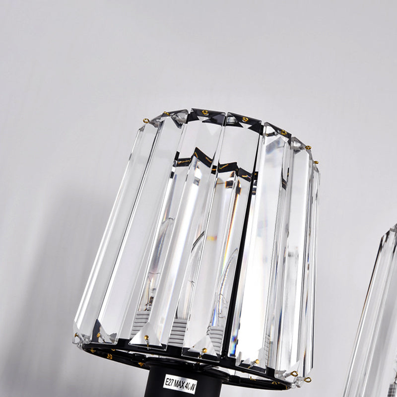 Modern Clear Glass Conic Wall Lamp - 1/2-Bulb Black Sconce Lighting With Crystal Decor