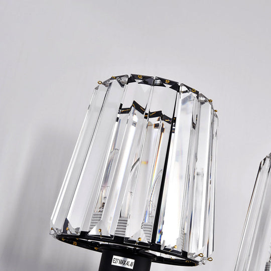Modern Clear Glass Conic Wall Lamp - 1/2-Bulb Black Sconce Lighting With Crystal Decor