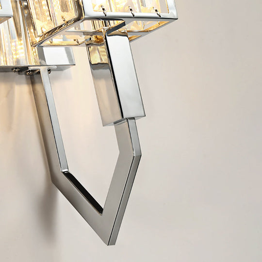 Modern Rectangular Wall Sconce - Chrome Finish With Clear Crystal Accent