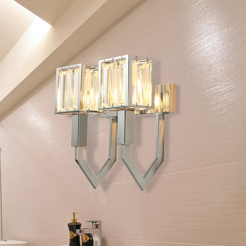 Modern Rectangular Wall Sconce - Chrome Finish With Clear Crystal Accent 2 /