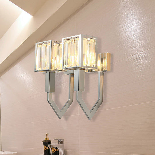 Modern Rectangular Wall Sconce - Chrome Finish With Clear Crystal Accent 2 /