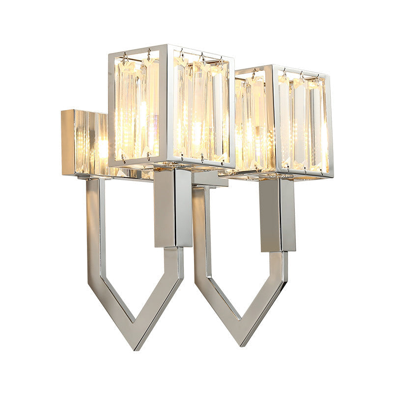 Modern Rectangular Wall Sconce - Chrome Finish With Clear Crystal Accent