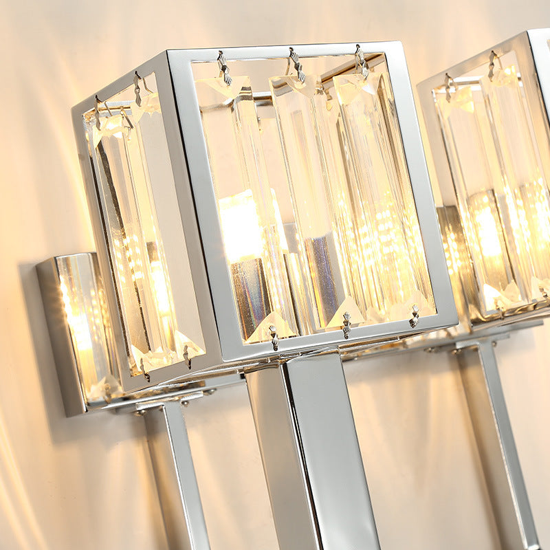Modern Rectangular Wall Sconce - Chrome Finish With Clear Crystal Accent