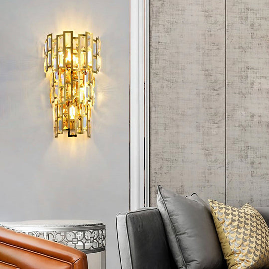 Vintage-Style Crystal Tiered Wall Sconce: Gold Finish 3/5 Lights Living Room Lamp