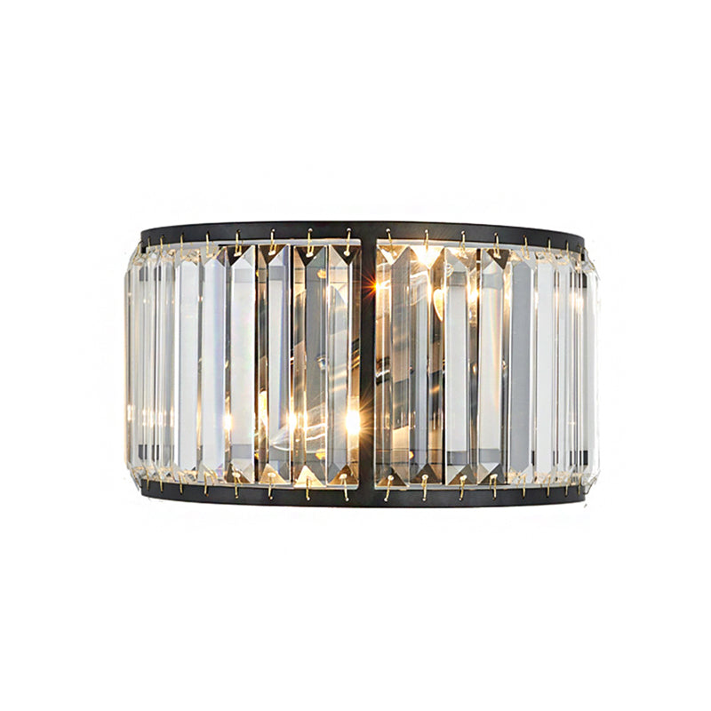 Modern Metal Wall Sconce With Dual Bulbs Crystal Block & Black/Gold Finish