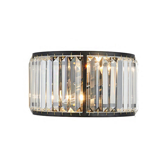 Modern Metal Wall Sconce With Dual Bulbs Crystal Block & Black/Gold Finish