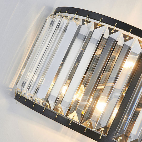 Modern Metal Wall Sconce With Dual Bulbs Crystal Block & Black/Gold Finish