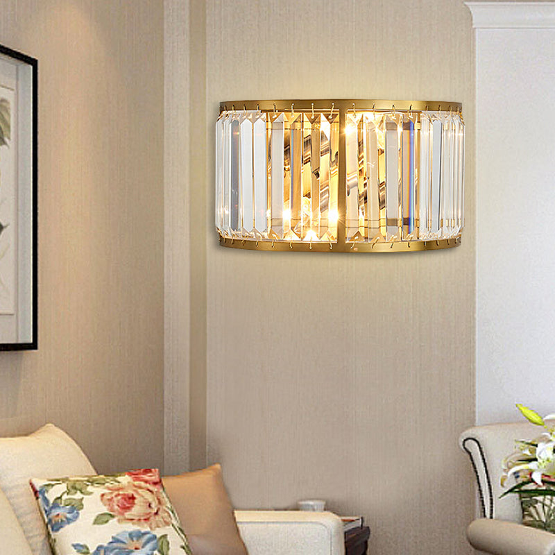 Modern Metal Wall Sconce With Dual Bulbs Crystal Block & Black/Gold Finish Gold