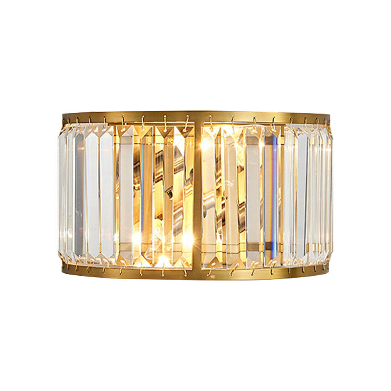 Modern Metal Wall Sconce With Dual Bulbs Crystal Block & Black/Gold Finish