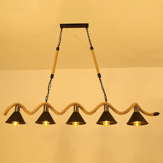 Hemp Rope Chandelier Pendant Light - Vintage Restaurant Hanging In Flaxen 5 /