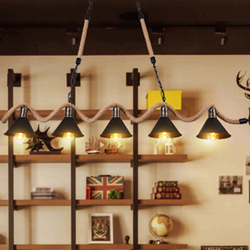 Hemp Rope Chandelier Pendant Light - Vintage Restaurant Hanging In Flaxen