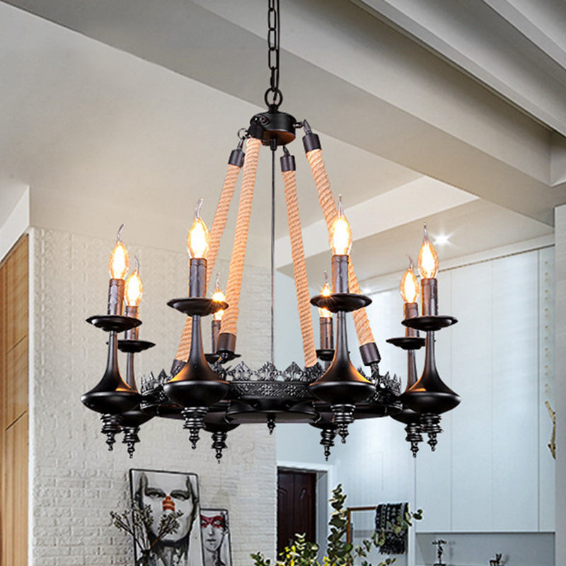 Black Iron Retro Candelabra Chandelier Light For Dining Room Suspension