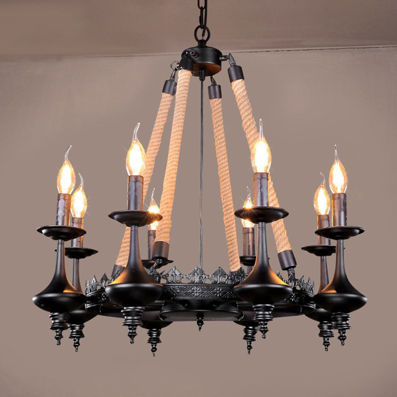 Black Iron Retro Candelabra Chandelier Light For Dining Room Suspension 8 /