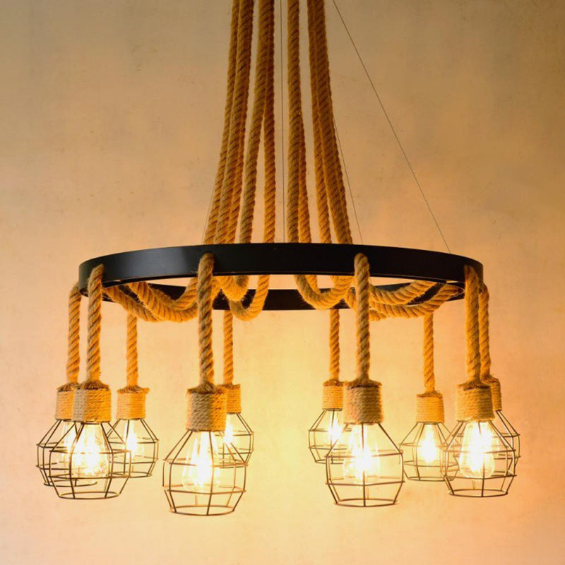 Retro-Style Grenade Ceiling Light With Black Hemp Rope For Restaurants 10 /