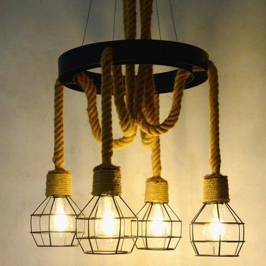 Retro-Style Grenade Ceiling Light With Black Hemp Rope For Restaurants 4 /