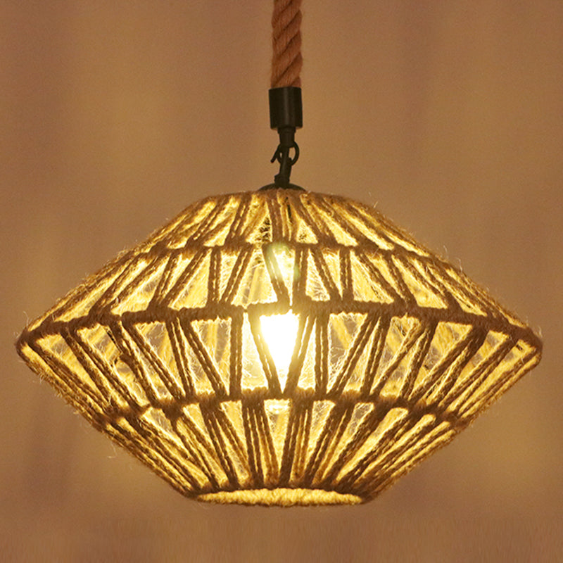 Hemp Rope Industrial Ceiling Pendant Light - Flaxen Single Hanging Fixture For Restaurants / F