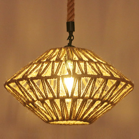 Industrial Hemp Rope Caged Ceiling Pendant Light With Flaxen Finish - Ideal For Restaurants / F