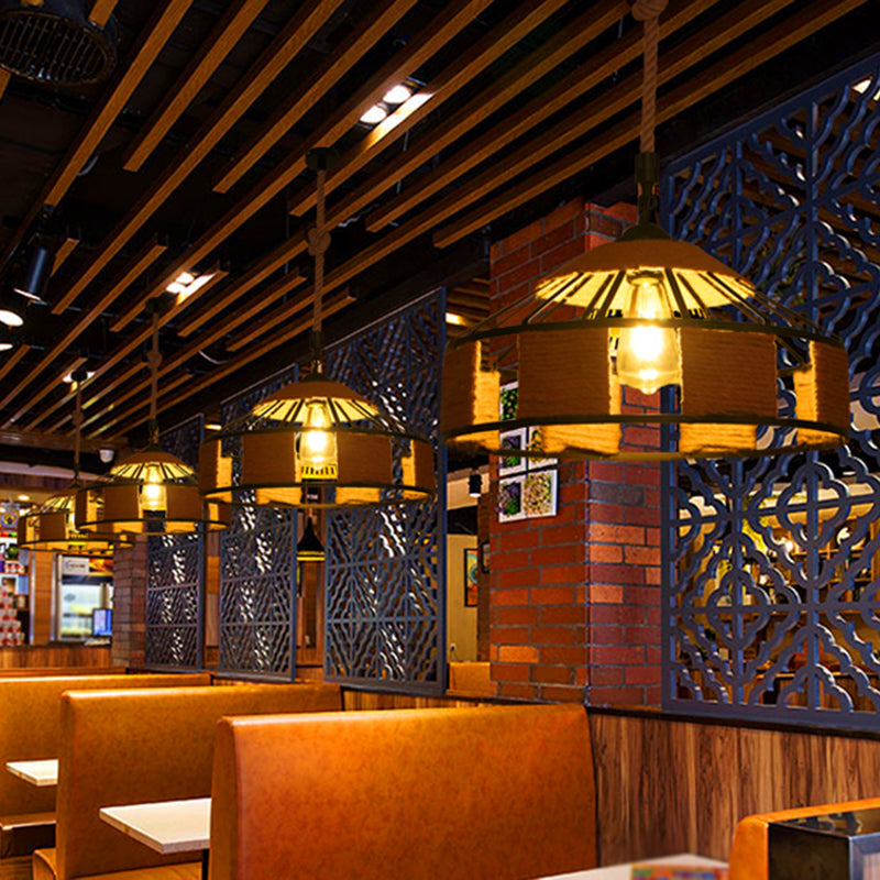Hemp Rope Industrial Ceiling Pendant Light - Flaxen Single Hanging Fixture For Restaurants