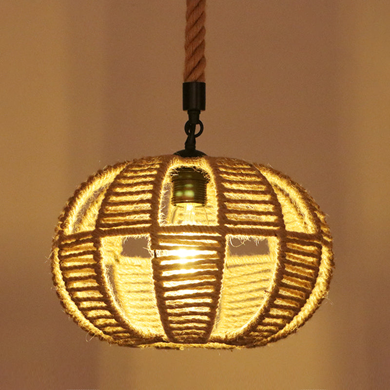 Hemp Rope Industrial Ceiling Pendant Light - Flaxen Single Hanging Fixture For Restaurants / D