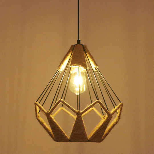 Hemp Rope Industrial Ceiling Pendant Light - Flaxen Single Hanging Fixture For Restaurants / G