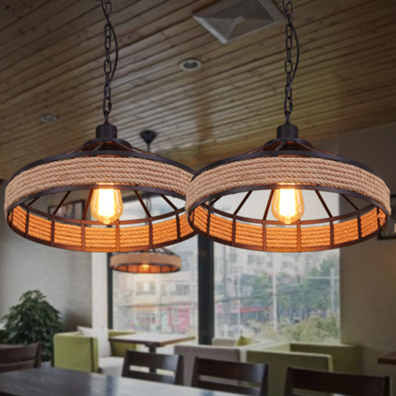 Hemp Rope Hanging Yurt Lamp: Vintage Single-Bulb Pendant For Restaurant Lighting Black