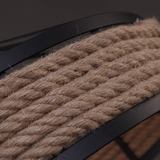 Hemp Rope Hanging Yurt Lamp: Vintage Single-Bulb Pendant For Restaurant Lighting Black